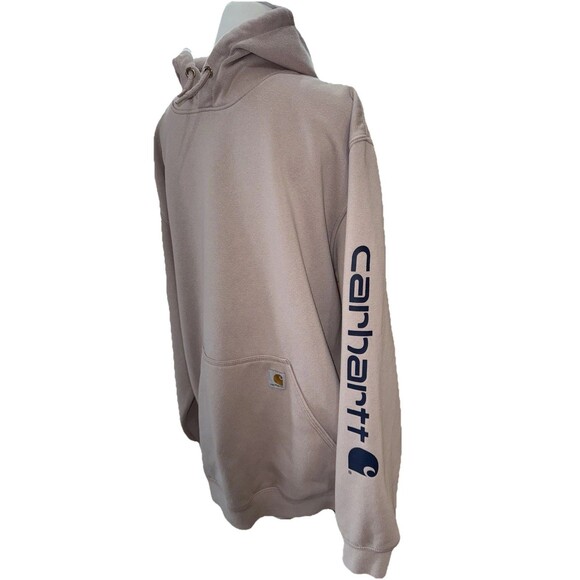 Carhartt Hoodie 2XL Loose Fit Mink Sweatshirt Logo Sleeve Workwear Streetwear - Picture 2 of 10